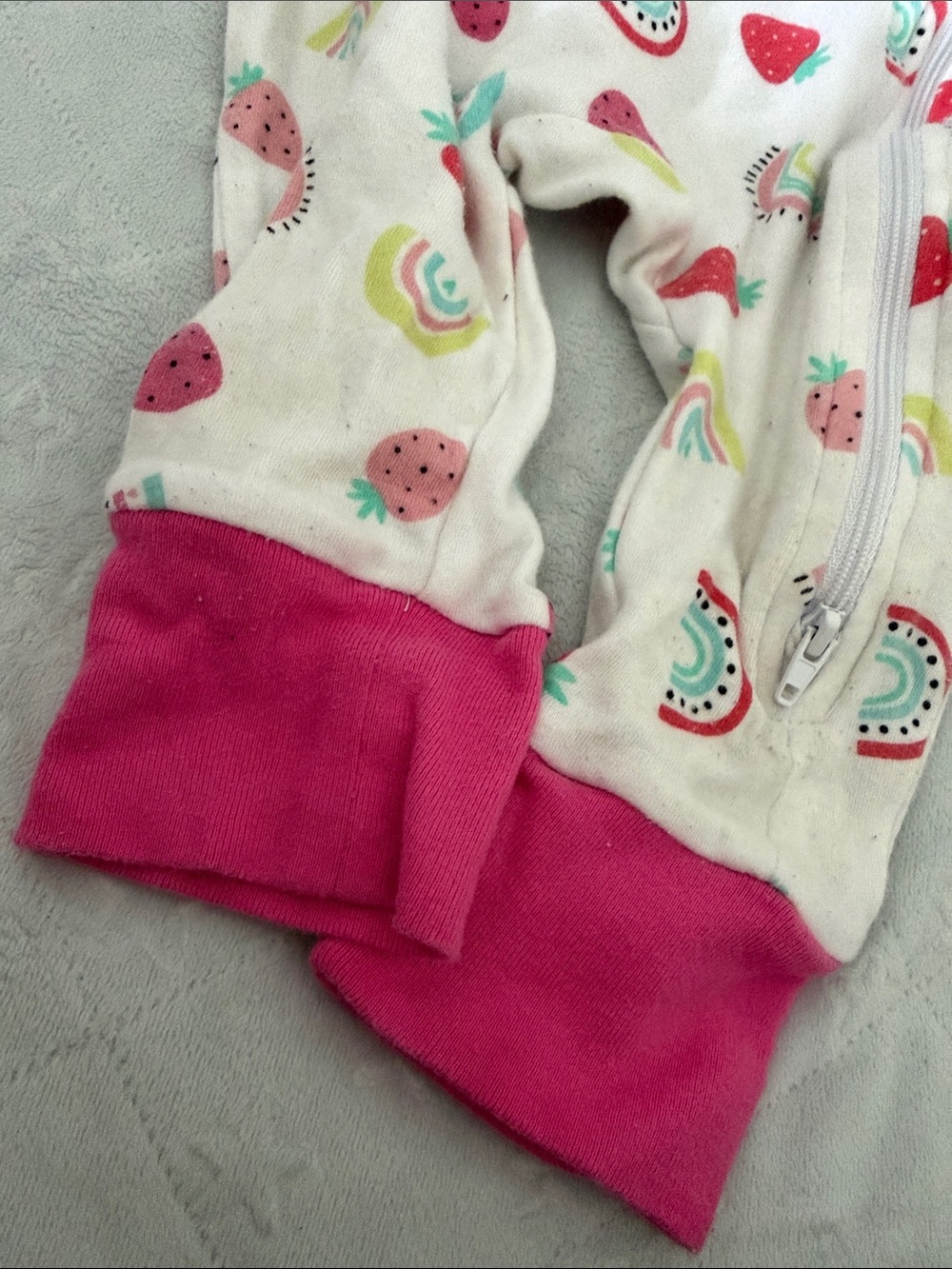 Pink-Trim White Strawberry & Rainbow Footed One-Piece for Kids 9-12 months - Picture 6 of 7